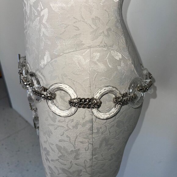 Vintage Womens Belt One Size Silver Heavy Chunky Lucite Chain main image 6